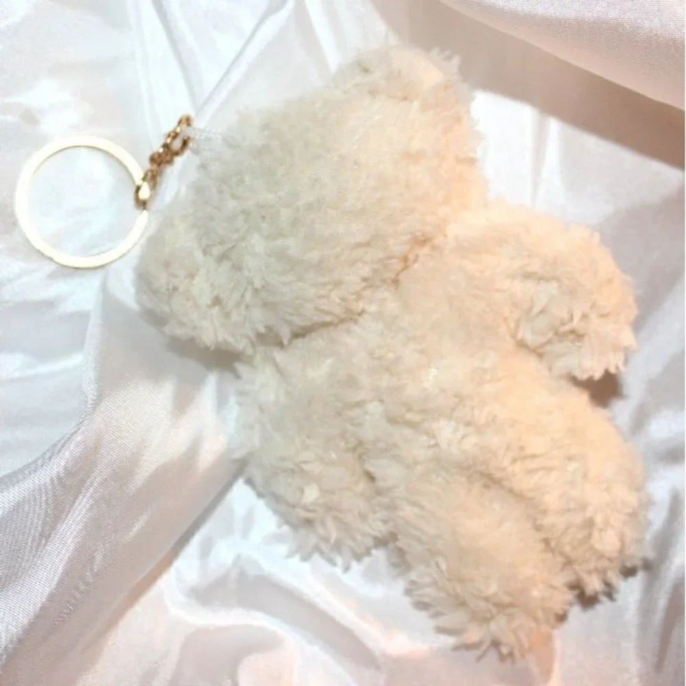 Super Cute Stuffed Animal Adorable Off-White Teddy Bear Pearl Charm Key Chain